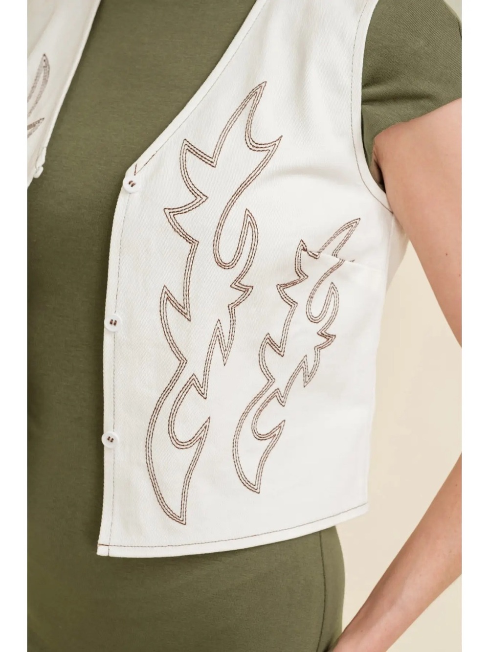 White Boot Stitch Western Vest - Women